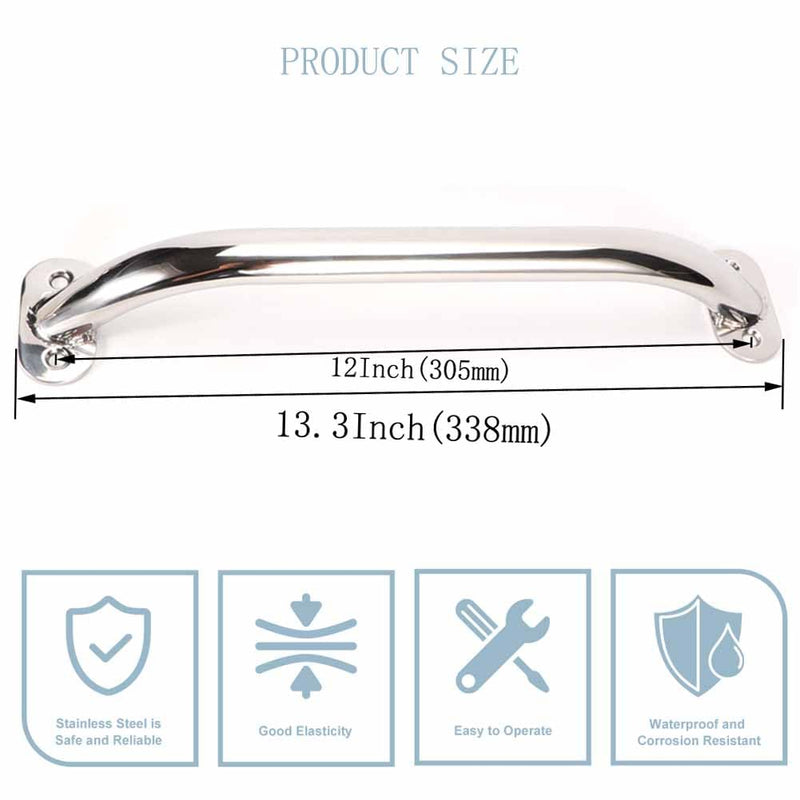 12" Oval Handrail Polished Grab Handle Stainless Steel Handrail for Marine Yacht/RV (2PCS)