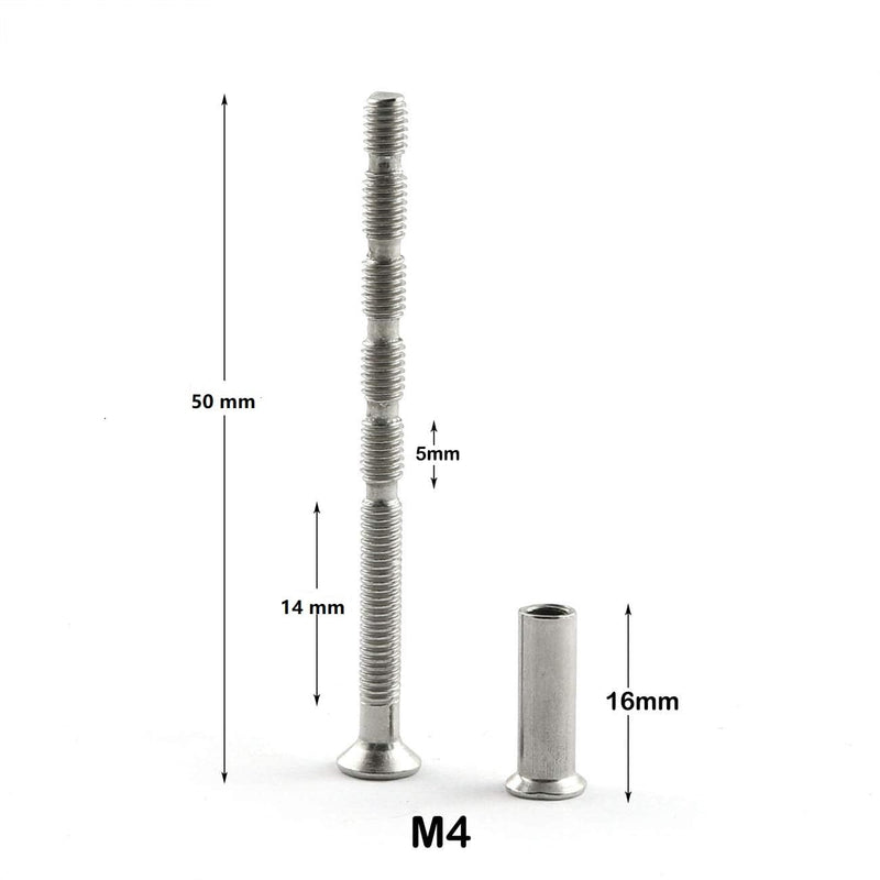 4pcs Door Handle Hardware Lever Handle Screws Connecting Bolts Sleeves Phillips Drive Flat Countersunk Head Fixing Cutting Slot Articulated Screw M4x50mm M4x50 Screw + M4x16 Sleeves
