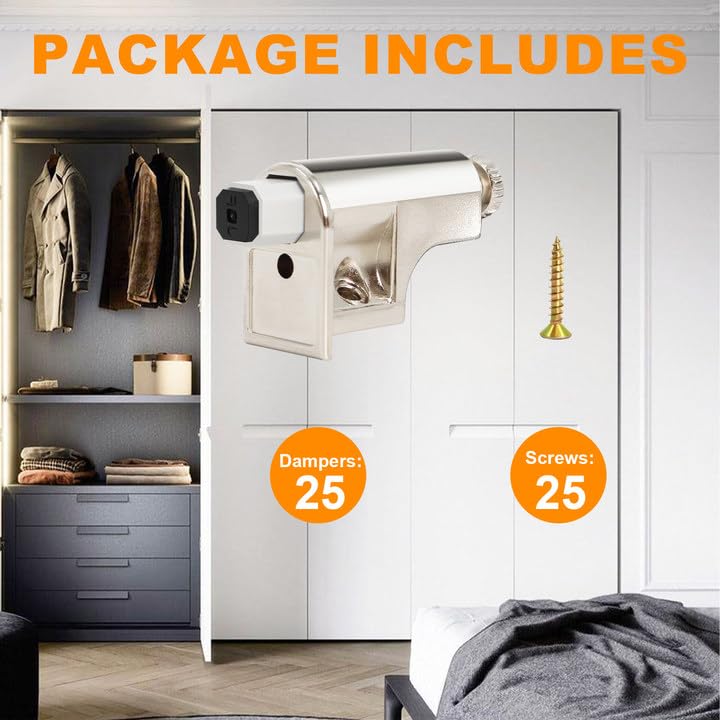 25 Packs Soft Close Cabinet Door Damper, Adjustable Slow Close Door Dampers, Soft Close Damper for Smooth Closure & Noise Reduction, Universal Hydraulic Buffer for Cabinet Doors/Bookcases/Kitchen