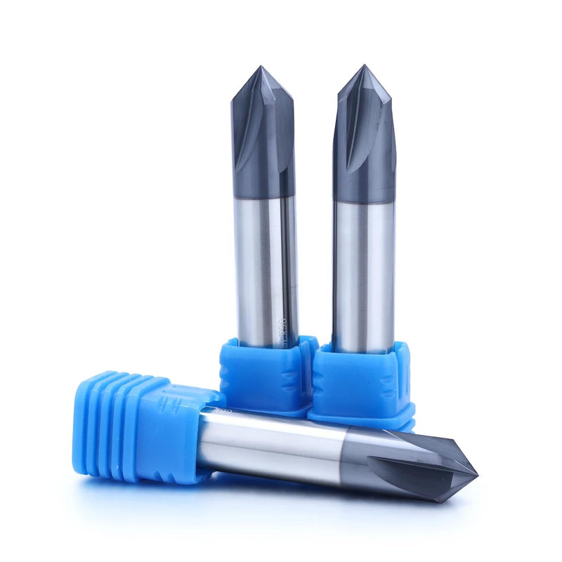 1/2” Carbide Chamfer End Mill, 90 Degree, Carving Bits, V Groove, 4 Flute AlTiN Coating for Alloy Steels, Hardened Steels 1/2" 90°