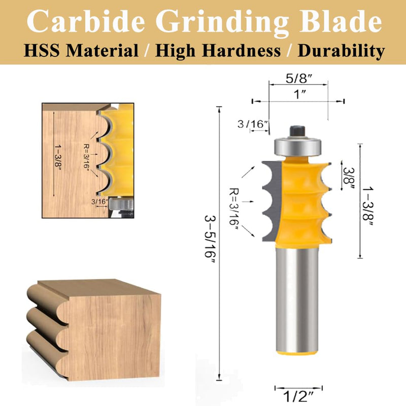 TAIWAIN 5PCS Woodworking Router Bit Set 1/2 Inch Shank, Architectural Picture Frame Door Cabinet Drawer Molding Router Bits Milling Cutter, Wood Miter Carbide CNC Cutting Tool (F-LE1) F-LE1