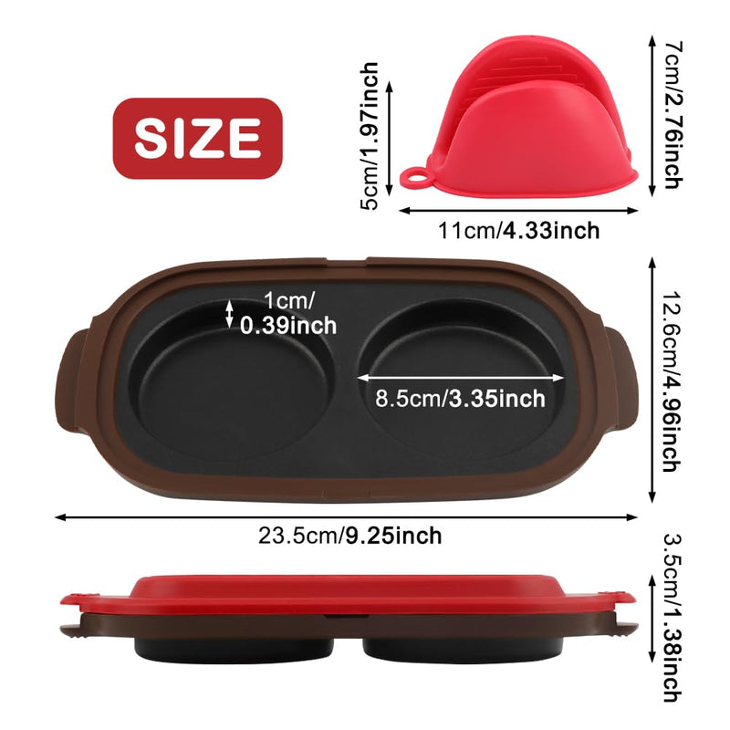 Microwave Egg Cooker with 2pcs Silicone Oven Mitts Heat Resistant, Multi-use Microwave Egg, Cooker & Poacher for Breakfast Sandwiches, Space-Saving Design for Dorms & Offices Red