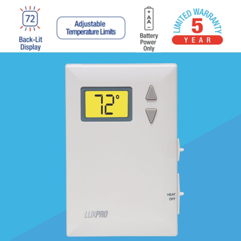 Lux Pro PSD010B Mechanical Non-Programmable Thermostat; 1 Heat Only; Without Fan; Batteries Included - NewNest Australia