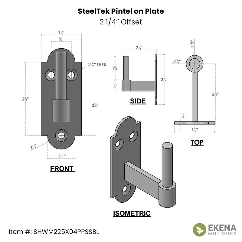 SteelTek Pintel on Plate with 2 1/4" Offset (Sold as Pair), 304 Stainless Steel, Powder Coated Black