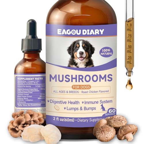 Eagou Diary Mushroom for Dogs - with Turkey Tail Mushroom for Dog, Lion’s Mane, Shiitake - Collagen for Dogs with Glucosamine, MSM - Hip & Joint Support