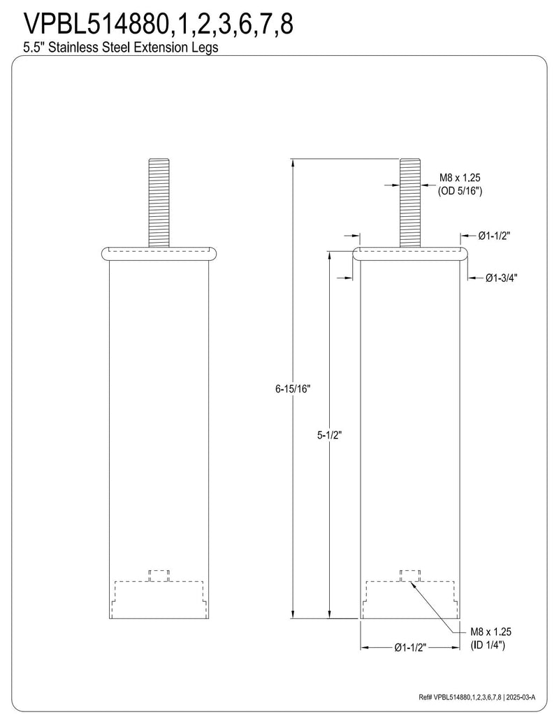 Kingston VPBL514880 Imperial Extension Leg, Matte Black