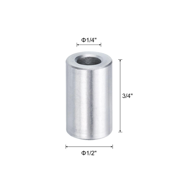 uxcell 5pcs Aluminum Spacer 1/4" Bore x 1/2" OD x 3/4" Length Screw Standoff Bushing Plain Finish Round Metal Spacer for 1/4 ID Screws Bolts and Rods 1/4" x 1/2" x 3/4" Silver Tone