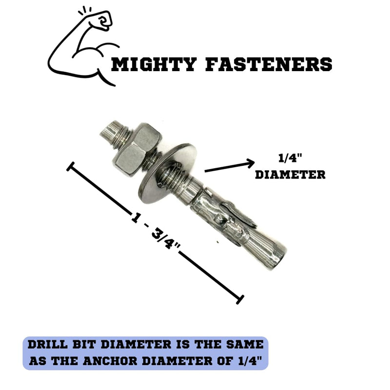 Wedge Anchors, 1/4" x 1-3/4" - Premium 304 Stainless Steel, Heavy-Duty Expansion Bolts for Concrete & Masonry, Anti-Rust Performance, Durable - 50 Pack 1/4" X 1-3/4"