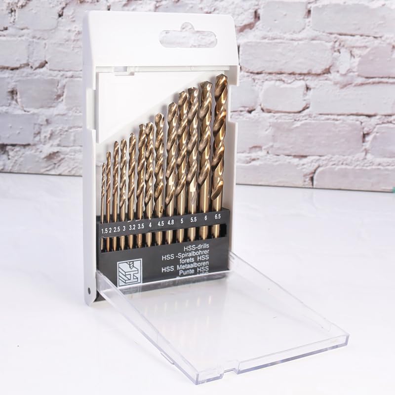 M35 Cobalt Round Straight Handle Metric Drill bit Set 1.5mm-6.5mm Drill Bits Suitable for Stainless Steel, Hard Metal, Cast Iron, Copper, Aluminum Plastic(13pcs) 13pcs