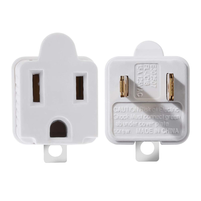 TENINYU Grounded Adapter 3-Prong to 2-Prong Outlet Converter - 3 Pin to 2 Pin Plug Socket Adapter Extension for Electrical Cord, Household, Workshops, Industrial, Machinery (2 Pack) 2 Pack White