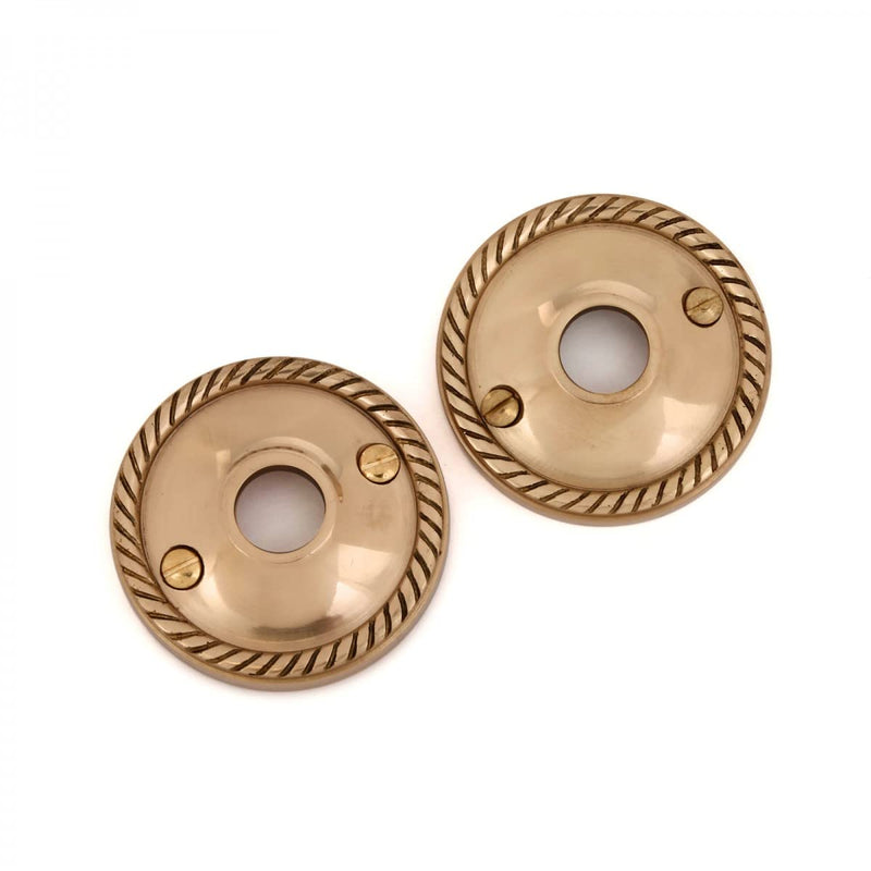 Renovators Supply Manufacturing Brass Victorian Door Knob Rosettes Pair 2.5" W Backplate Roped Design Cabinet Knob Back Plate Hardware RSF Finish Roses Protective Furniture Hole Covers with Screws Roped Brass-Pack of 1