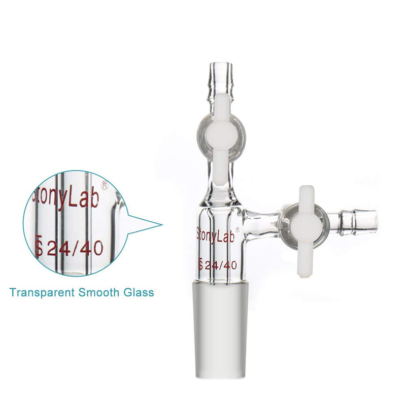 stonylab Glass Vacuum Transfer Adapter, Borosilicate Glass Vacuum Adapter with PTFE Stopcocks and 24/40 Inner Joint 24/40 Joint