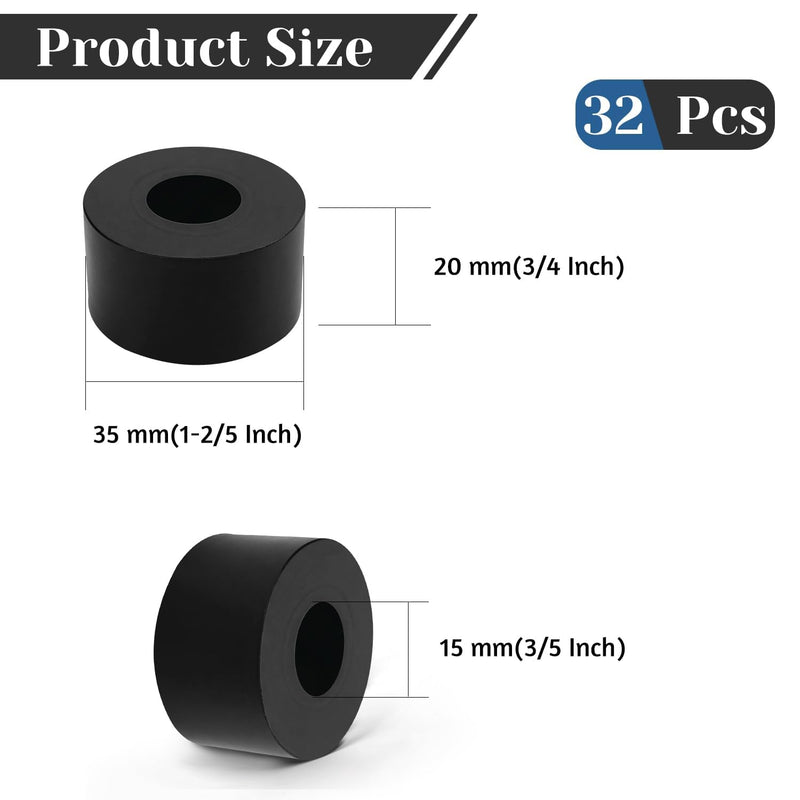 32 PCS Multi Purpose Rubber Spacer, 1-2/5" OD x 3/5" ID x 3/4" Thickness Rubber Washers for Screws, Anti Vibration Pads for Bolts, Car, Boat, Home (35 * 15 * 20mm) 32