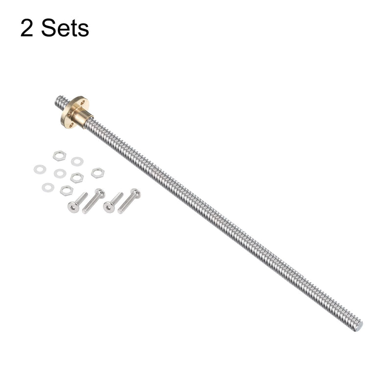 uxcell 2 Pcs 250mm / 10 Inch Tr8x4 Stainless Steel Lead Screw with T8 Brass Nut - [ Acme Thread, 2mm Pitch, 8mm Lead ] for 3D Printer Z Axis, CNC Machine