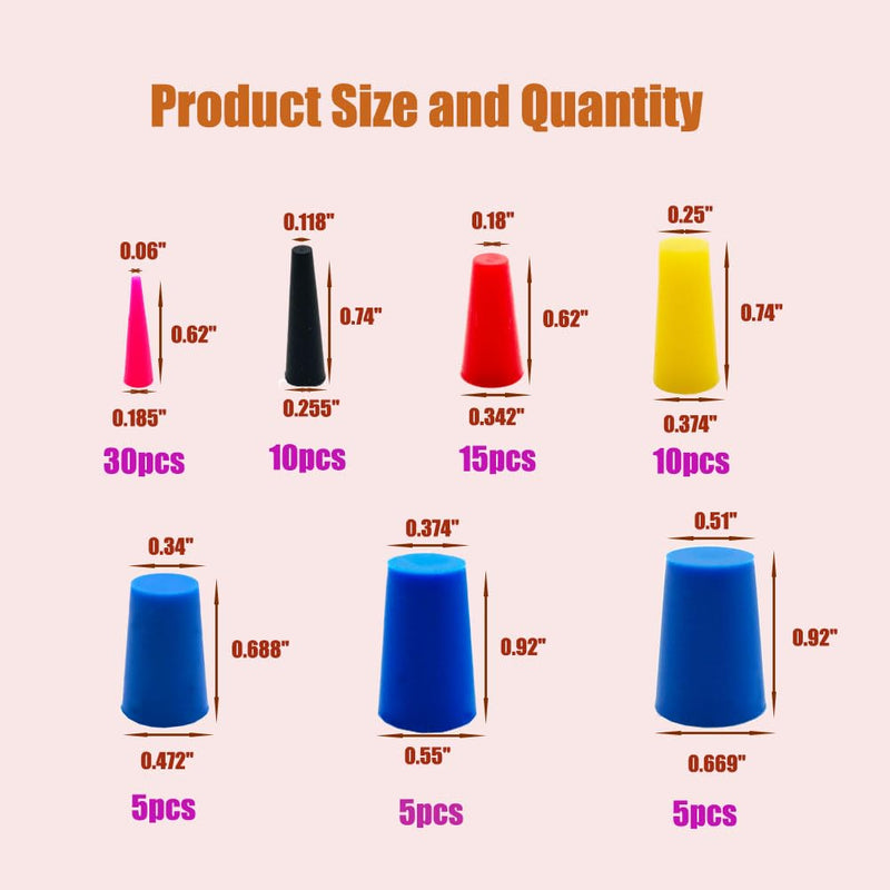 80PCS 7 Sizes Silicone Plug Set, Silicone Rubber Tapered Plugs 1/16" to 1/2" High Temperature Resistant Hole Plugs for Industrial Powder Coating Plugs Spraying (80PCS) 80