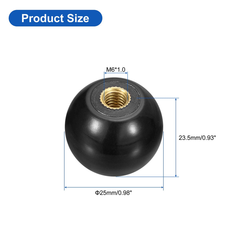 uxcell 2Pcs Threaded Ball Knobs, M6 Female Thread Thermoset Ball Knob 25mm Dia Round Operation Ball Handles with Copper Insert for Machine Lever Handle, Black M6x25mm