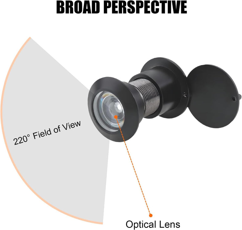 220-Degree Door Viewer Peephole with Heavy Duty Rotating Privacy Cover for 1-21/32" to 2-1/8" Doors for Home Office Hotel
