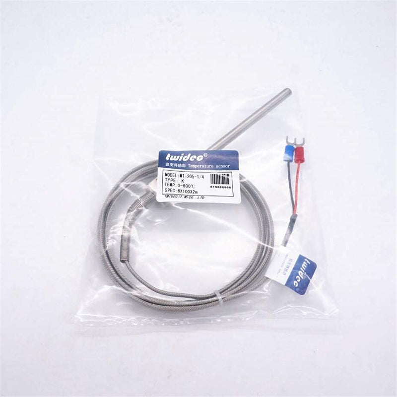 Twidec/2M NPT 1/4" inch (6X100MM) Pipe Thread Temperature Sensor Probe Two Wire Temperature Controller (0~600℃) 304 Stainless Steel K Type Thermocouple MT-205-1/4 1/4" 6x100mm