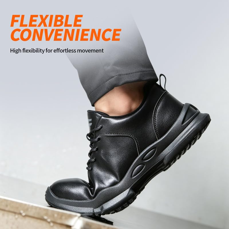 Steel Toe Shoes for Men,Non Slip Lightweight Work Shoes,Construction Industrial Work Boots,Comfortable Breathable Safety Steel Toe Sneakers for Men. 9.5 Amz105-black