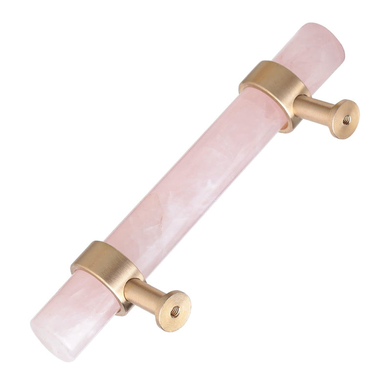 mookaitedecor 2 Pcs Brushed Brass with Rose Quartz Crystal Drawer Knobs Pink