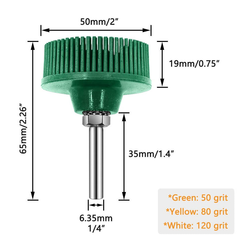 6 Pack 2 Inch Bristle Disc Grit 50# 80# 120# with 1/4" Shank Attachment Abrasive Coating Removal Disc for Metal (6, 2 inch) 6