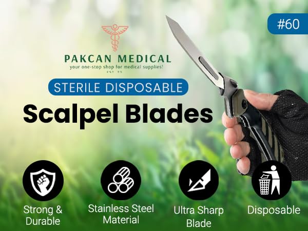 #60 Stainless Steel Scalpel Blades - Compatible with Havalon Piranta - 100 Pack of No. 60 Blade