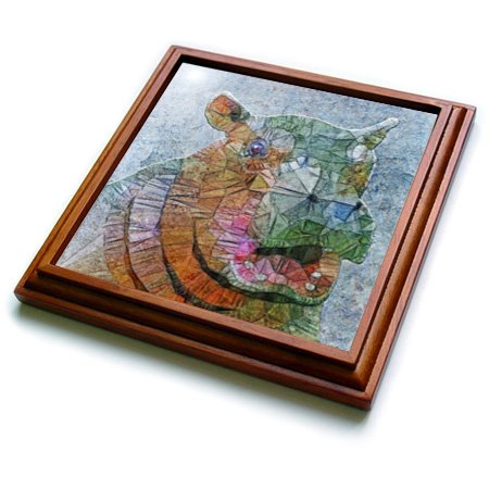 3dRose trv_201611_1 Abstract Hippo Cool Hippo Trivet with Ceramic Tile, 8 x 8", Natural