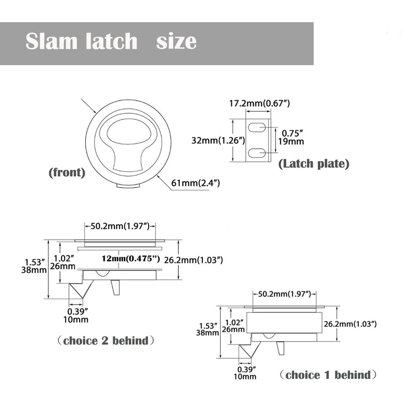 Boat Slam Latch 2" Lift Handle Deck Hatch Stainless Steel Zinc Alloy Flush Latches (Black/Silver/White),Boat Hardware,Fits Door thicknesses rangingfr 0.078" to 0.787" (2mm to 20mm),Pack of 2 Black