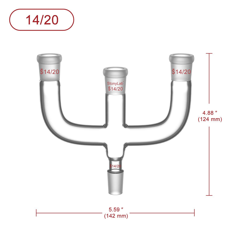 stonylab 4 Way Claisen Adapter, Distillation Borosilicate Glass Adapter with 14/20 Joints Connecting Adapter Lab Glassware 14/20 Joint