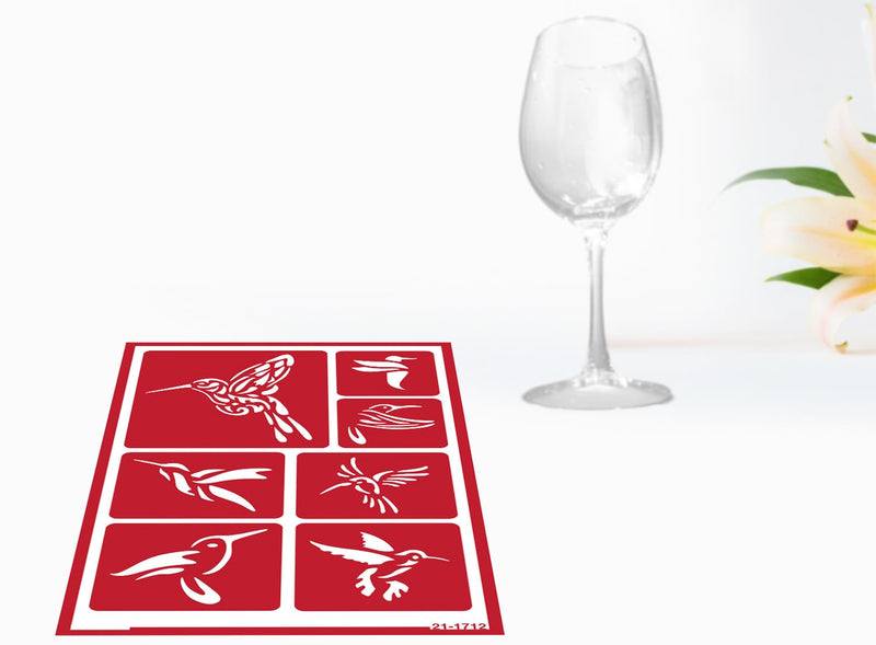 2 Reusable Glass Etching Stencils Set - Hummingbird, Butterfly Themed Etch Stencil - Set Includes Brush, Total 3 Items