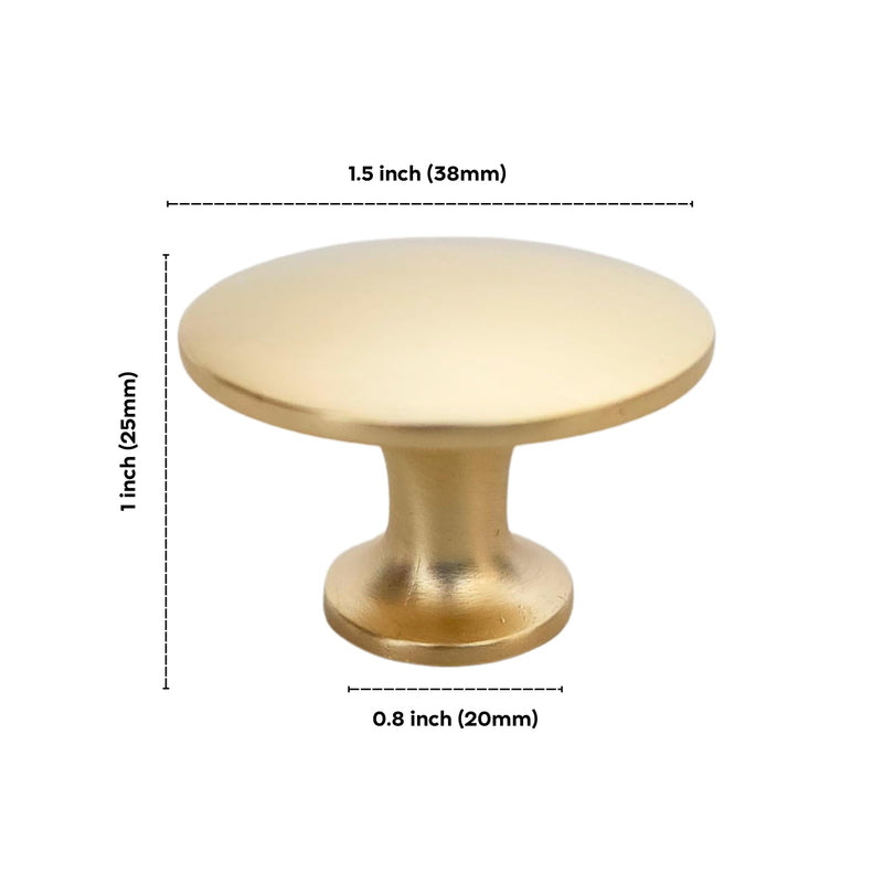 CAYBO Brushed Brass 1.24 inch / 31.5mm (Diameter) Slim Round Knobs for Bathroom, Kitchen, Office and Closet cabinets and Drawers 5 Pack 5 Pack 1.50"/38mm