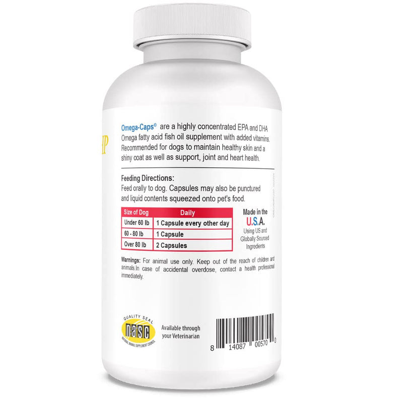Omega Caps HP Snip Tips for Cats and Small Dogs High Potency EPA and DHA Maximum Bioavailability Fish Oil Supplement Vet Formulated Made in USA Skin Coat Joint and Heart Health 250 Capsules Cats & Small Dogs Snip Tips (250 Capsules)