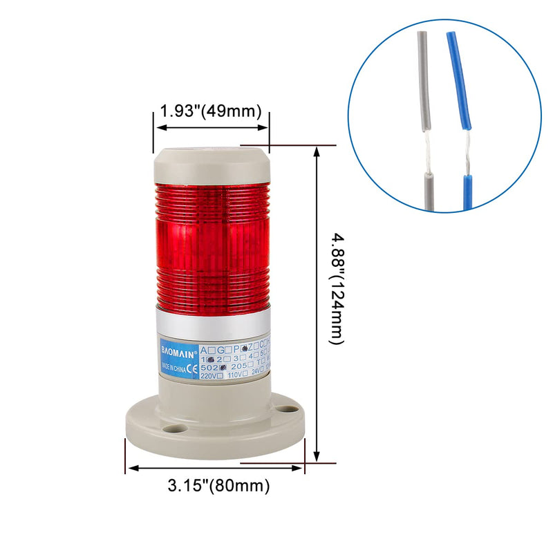 Baomain Warning Continuous Light 110 VAC Red LED Industrial Signal Light Tower Lamp LTP-502T