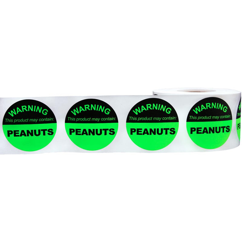 Food Allergy Warning Labels – This Product May Contain Peanuts, 1.5 Inch Round Adhesive Stickers, 500 Total Labels Per Roll for Restaurants, Catering, Food Packaging, and Retail – Made in the USA
