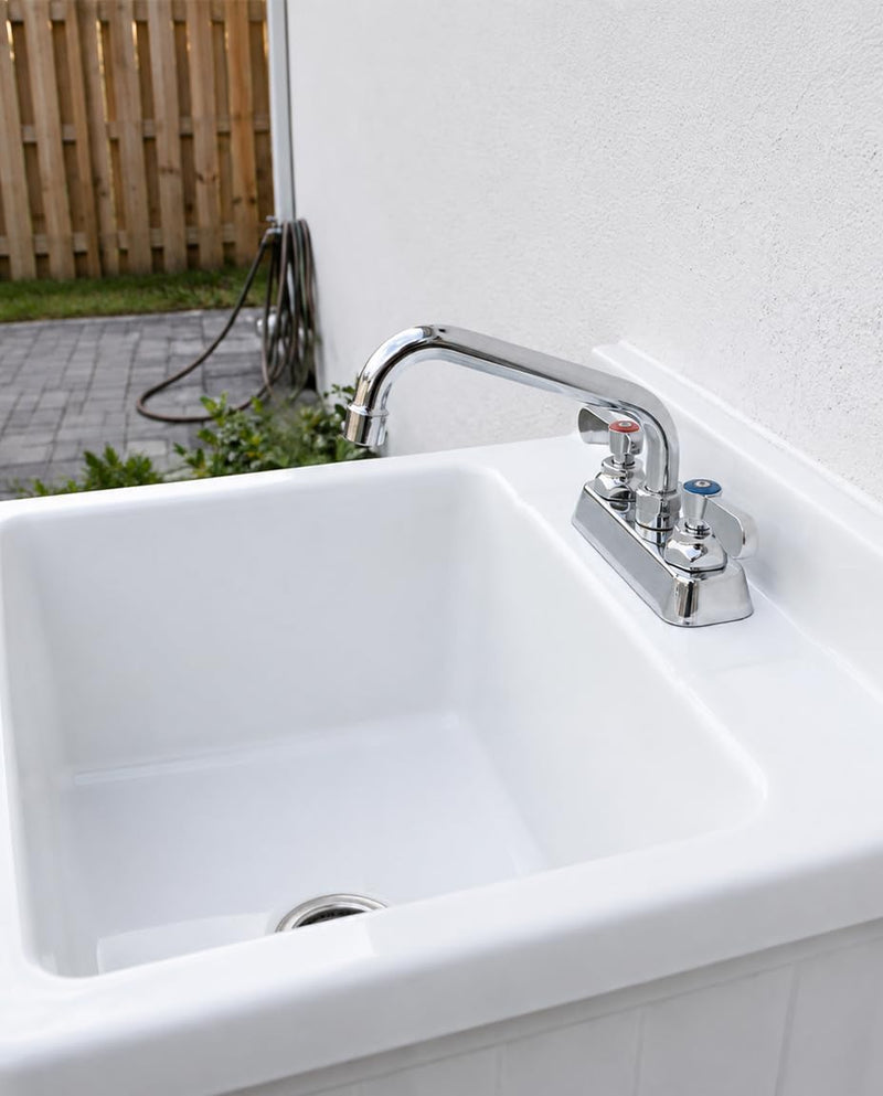 4" Center Deck Mount Utility Laundry Sink Faucet - 10" Swivel Spout 4" Center 10" Swivel Spout