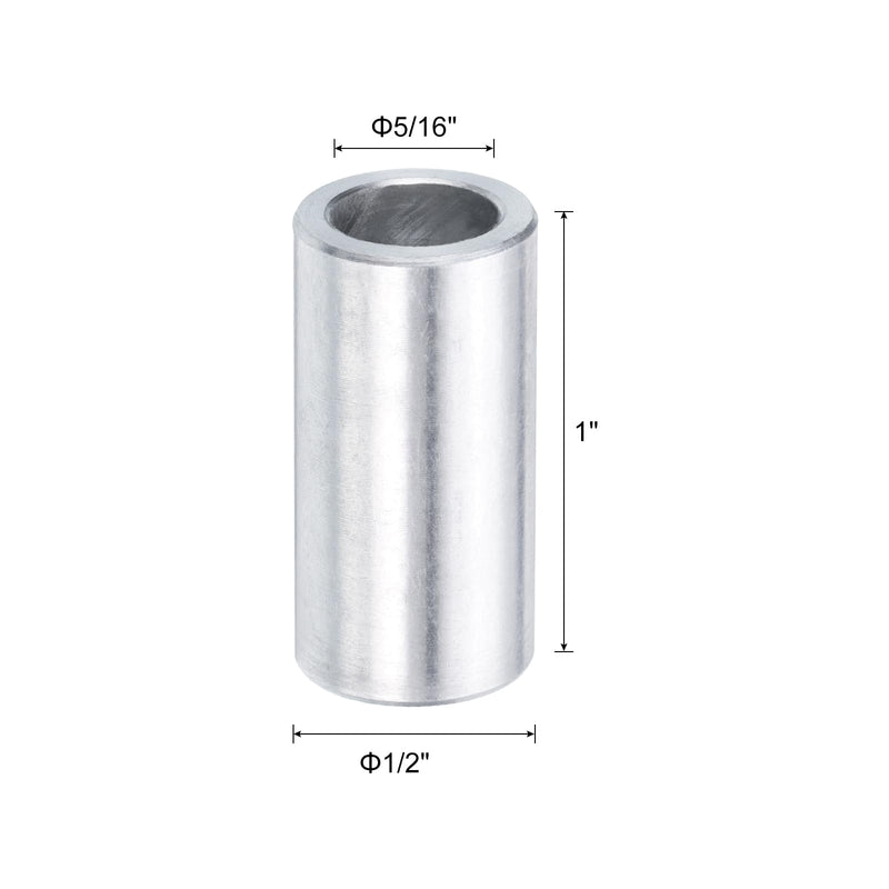 uxcell 5pcs Aluminum Spacer 5/16" Bore x 1/2" OD x 1" Length Screw Standoff Bushing Plain Round Metal Spacer for 5/16 ID Screws Bolts and Rods 5/16" x 1/2" x 1" Silver Tone