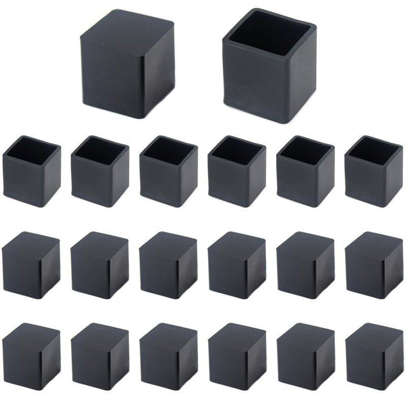 20Pcs 3/4 Inch (19mm) Square Rubber Chair Leg Tips Caps, Chair Table Leg Covers Floor Protectors, Chair Leg End Caps for Furniture, Chair, Table 19x19mm(3/4"x3/4"), 20Pcs