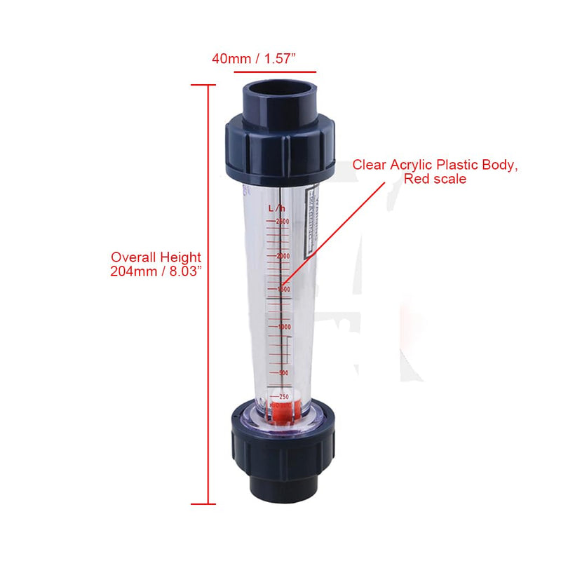 Inline Liquid Flowmeter, Fluids Flowmeter with AS Plastic Cylindrical Body Works with DN25 1" Pipe Connection (250~2500L/H) 250~2500L/H