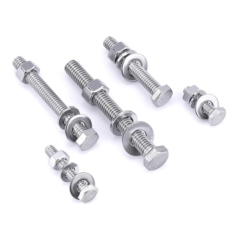 1/4-20 x 3/4" (10 Sets) Stainless Steel Hex Bolts Screws with Nuts Flat Washers Lock Washers, 304 SS 18-8, Hexagon Head, Fully Machine Threaded, Bright Finish 1/4-20 x 3/4" 10