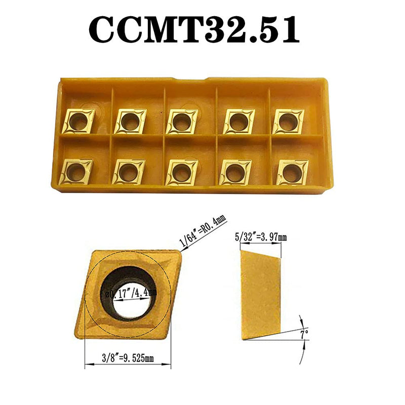 20pcs CCMT09T304/CCMT32.51 Carbide Turning Inserts,CCMT Insert Mutilayer Coated CNC Lathe Replacement Cutters Inserts for Lathe Turning Tool Holder Boring Bar CCMT32.51 20