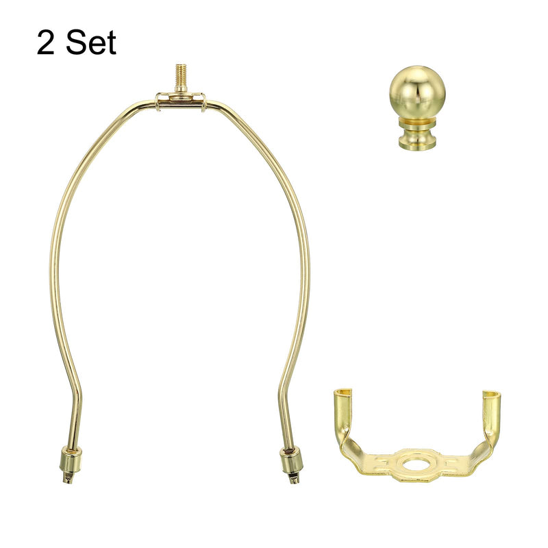 PATIKIL 8 Inch Lamp Harp Kit with Finial, 2 Set Detachable Lamp Shade Bracket Holder, DIY Lighting Accessories for Table Lamps Floor Lamps, Gold Tone