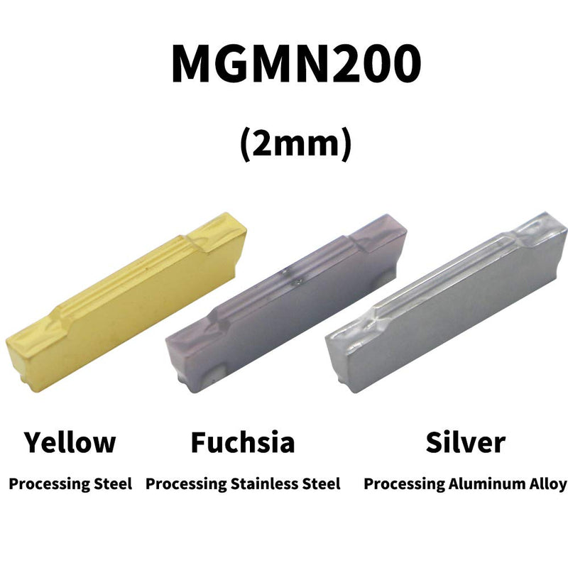CNC Lathe Grooving Tool Holder MGEHR1212-2(0.47 Inch), with Three MGMN200 Cemented Carbide Blades. Yellow Processed Steel, Fuchsia Processed Stainless Steel, Silver Processed Aluminum Alloy. (2mm) MGEHR1212-2 (Right)