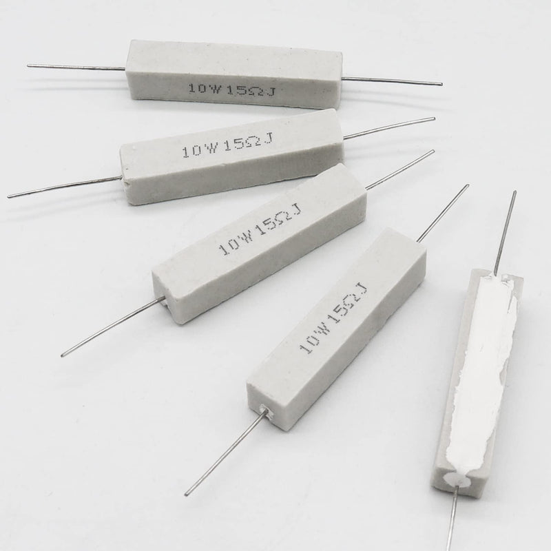 Cement Resistor,10 PCS 10w 15 Ohm 5% Axial Lead Wire Resistor White Wound Fixed Ceramic Resistors Wirewound Power Flame Heat Moisture Resistance Precharge Horizontal 10W15ΩJ