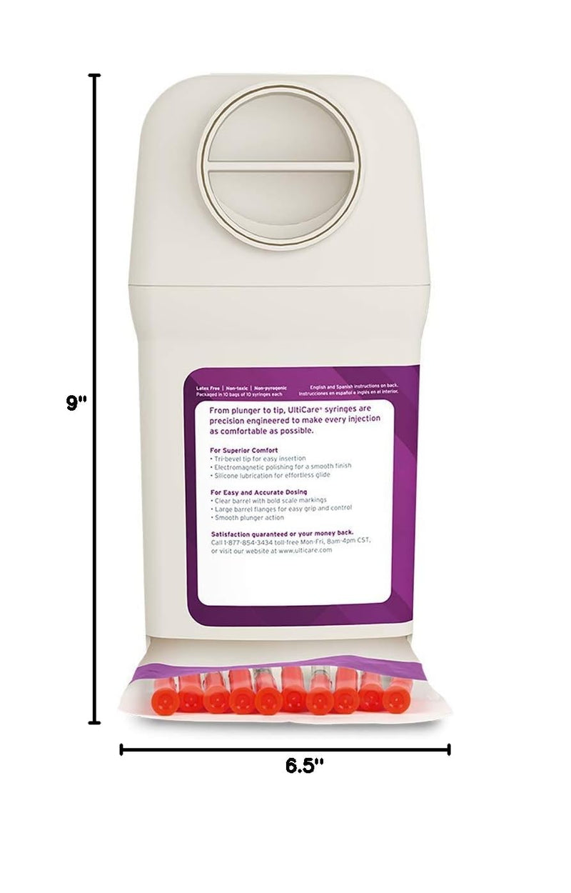 UltiCare VetRx U-40 UltiGuard Safe Pack Pet Insulin Syringes 3/10cc, 29G x 1/2", 100ct