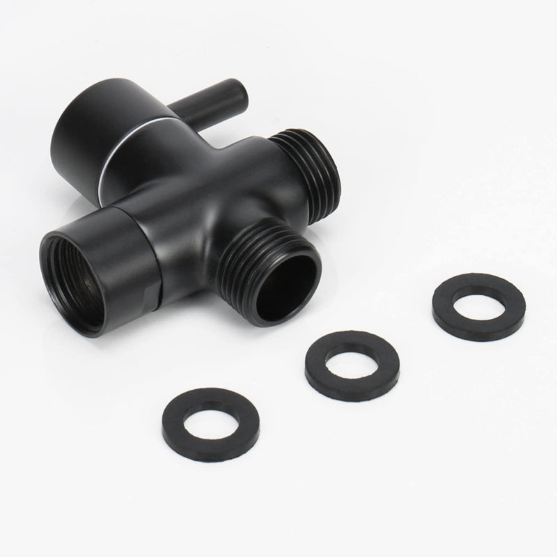 NearMoon Solid Brass G1/2" Shower Arm All Metal Universal 3-Way Diverter Valve for Handheld and Fixed Head, Replacement Component Adapter (Matte Black) Matte Black