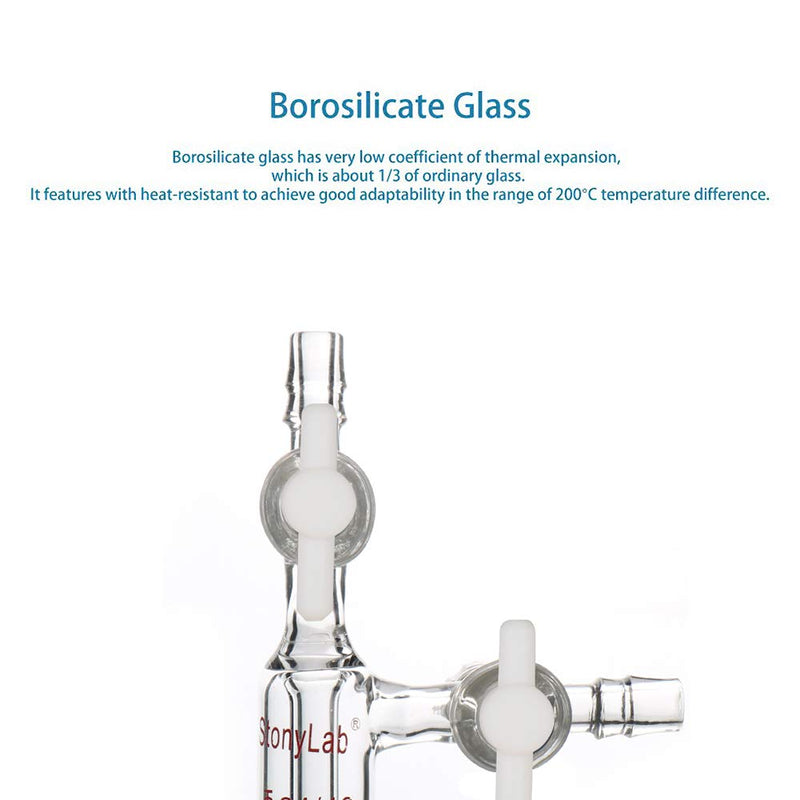 stonylab Glass Vacuum Transfer Adapter, Borosilicate Glass Vacuum Adapter with PTFE Stopcocks and 24/40 Inner Joint 24/40 Joint