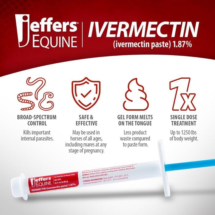 Jeffers Ivermectin Horse Dewormer, Single Dose, Apple Flavored, 1.87% Broad Spectrum Dewormer Paste