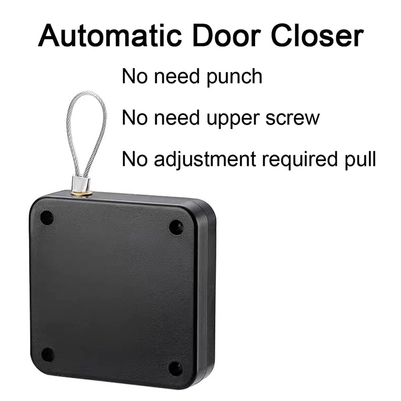 Punch-Free Automatic Sensor Door Closer, 3 Pack Multifunctional Door Closer, Residential Commercial Auto Door Closer with Steel Drawstring (Black & White)(Stainless Steel (Square)