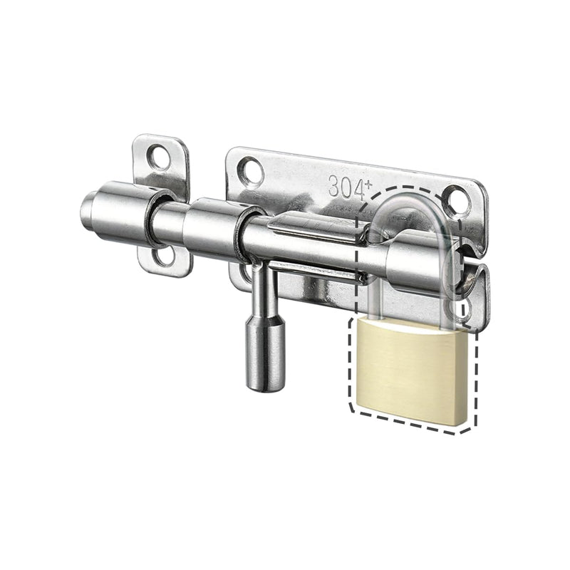 JQK Door Latch Lock Barrel Bolt 4 Inch, 304 Stainless Steel Slide Gate Latches Security Thickened 1.4mm with Padlock Hole, Silver, 2 Pack HBB120-P2