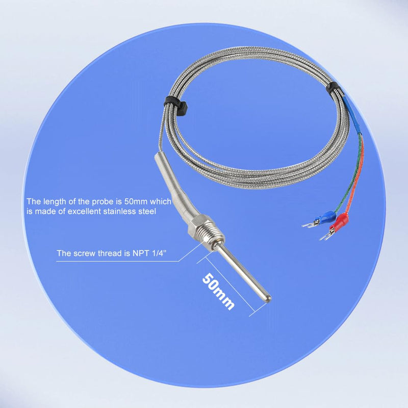 K-Type Thermocouple Temperature Sensors NPT 1/4"(5×50MM)0~600℃，2M/6.6Ft Wire Probe Length Two Wire Stainless Steel Probe Temperature Detector Temperature Gauge 50mm NPT 1/4"
